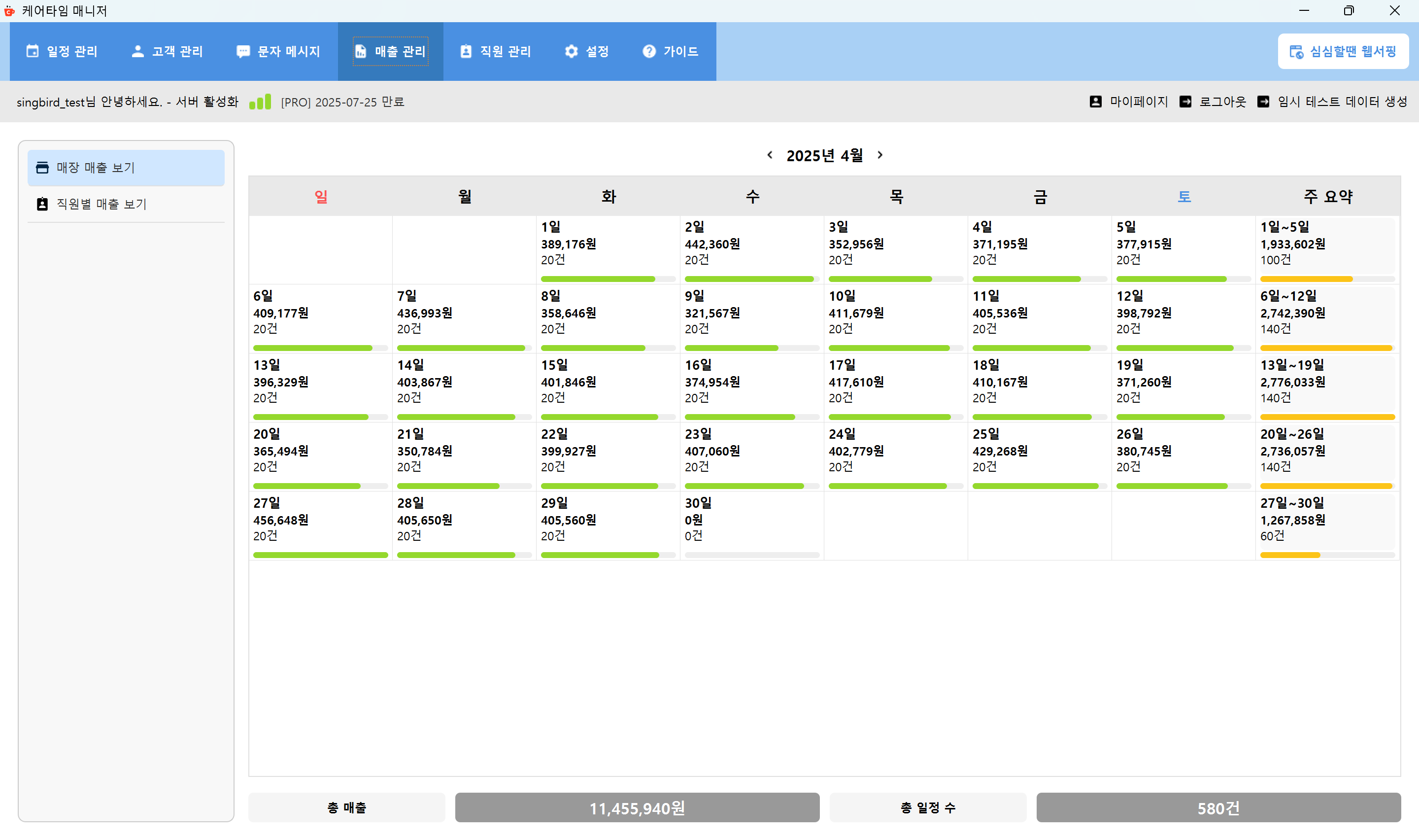 매장 매출 화면